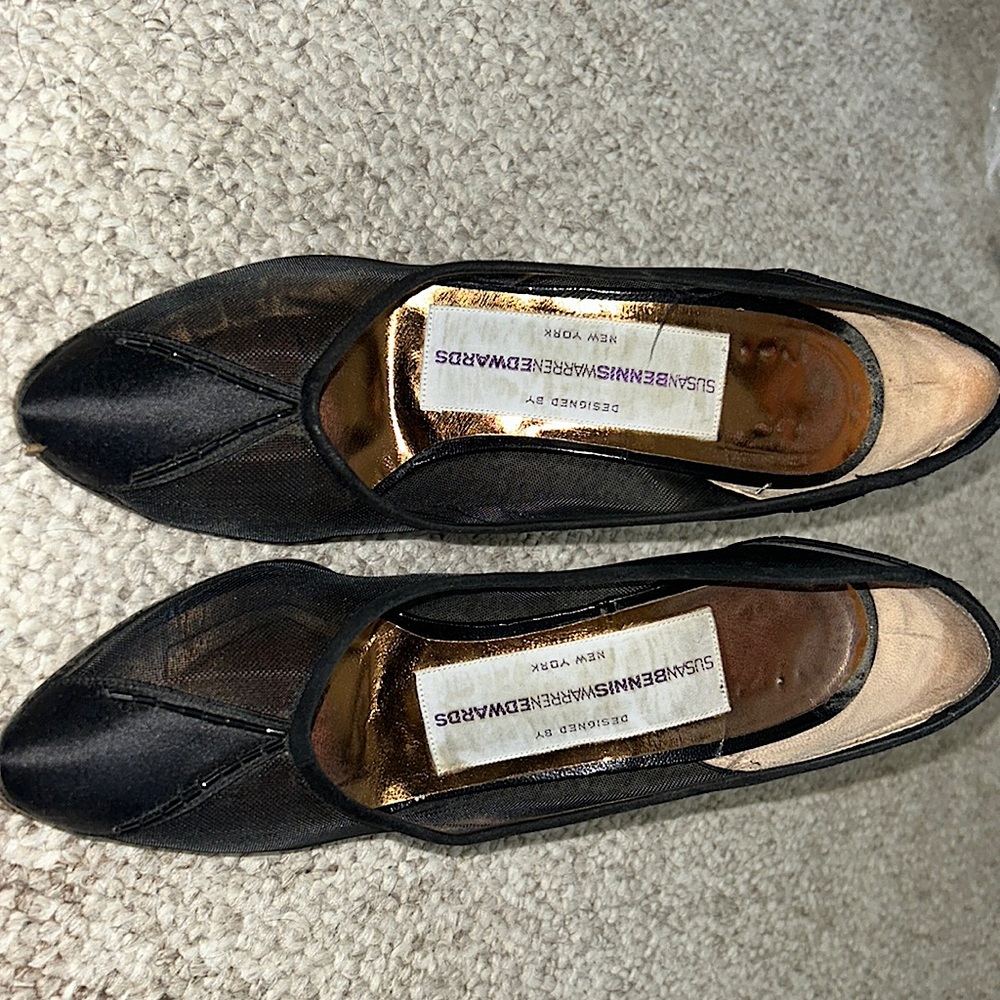Bennis Edwards Black satin and mesh heels